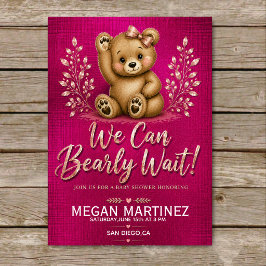 Teddy Bear Baby Shower Pink Gold Girl Baby Shower 招待状