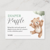 Teddy Bear Baby Shower Sage Green Diaper Raffle エンクロージャーカード (正面)