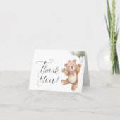 Teddy Bear Baby Shower Sage Green Folded Thank You サンキューカード (正面)