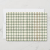 Teddy Bear Baby Shower Sage Green Gingham Bow  サンキューカード (裏面)