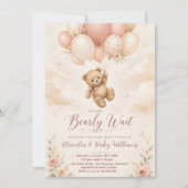 Teddy Bear Baby Shower Watercolor Bearly Wait 招待状 (正面)