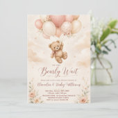 Teddy Bear Baby Shower Watercolor Bearly Wait 招待状 (スタンド正面)