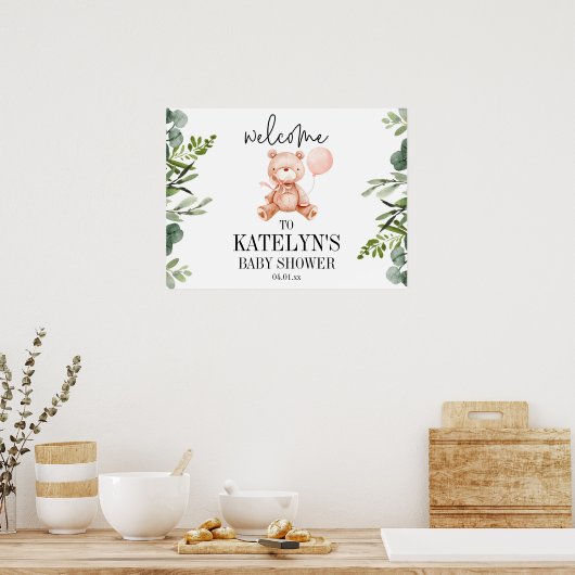 Teddy Bear Baby Shower Welcome Sign Poster ポスター (キッチン)