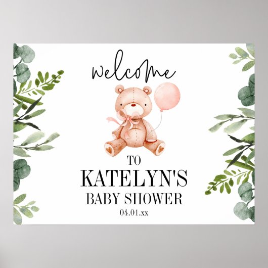 Teddy Bear Baby Shower Welcome Sign Poster ポスター (正面)