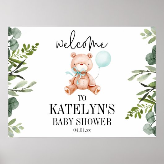 Teddy Bear Baby Shower Welcome Sign Poster ポスター (正面)