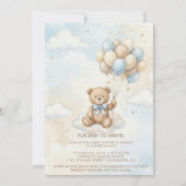 Teddy Bear Baby Shower with Brown Sage Balloons 招待状 (正面)