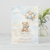 Teddy Bear Baby Shower with Brown Sage Balloons 招待状 (スタンド正面)