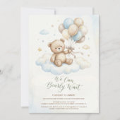 Teddy Bear Baby Shower with Brown Sage Balloons 招待状 (正面)