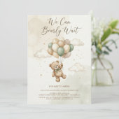 Teddy Bear Baby Shower with Brown Sage Balloons 招待状 (スタンド正面)