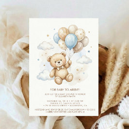 Teddy Bear Baby Shower with Brown Sage Balloons 招待状