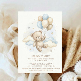 Teddy Bear Baby Shower with Brown Sage Balloons 招待状