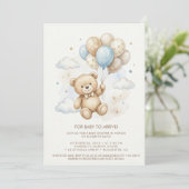 Teddy Bear Baby Shower with Brown Sage Balloons 招待状 (スタンド正面)