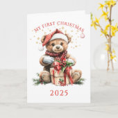Teddy Bear Baby's First Christmas  カード (黄色い花)