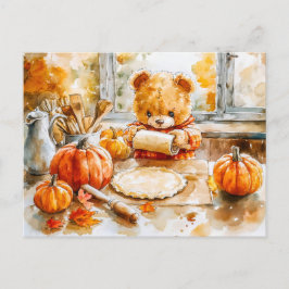 Teddy Bear Baking a Pumpkin Pie ポストカード
