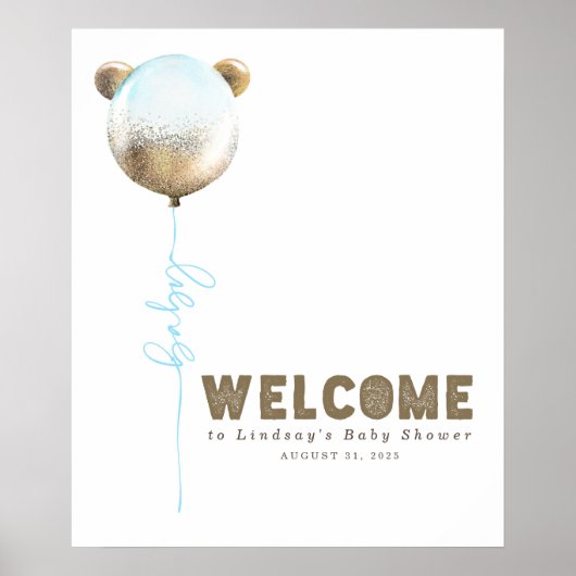 Teddy Bear Balloon Baby Showerウェルカムサイン ポスター (正面)