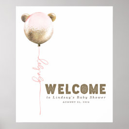 Teddy Bear Balloon Baby Showerウェルカムサイン ポスター