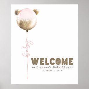 Teddy Bear Balloon Baby Showerウェルカムサイン ポスター