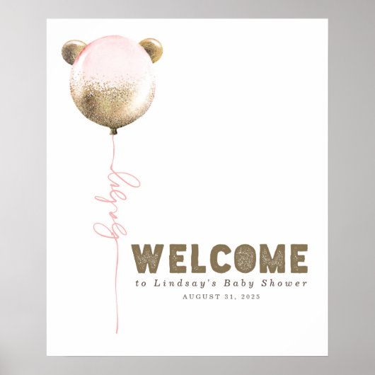 Teddy Bear Balloon Baby Showerウェルカムサイン ポスター (正面)
