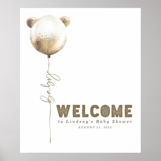 Teddy Bear Balloon Baby Showerウェルカムサイン ポスター (正面)