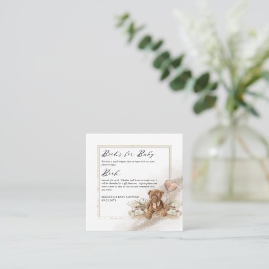 Teddy Bear Balloon Baby Shower Bookリクエスト エンクロージャーカード (スタンド正面)