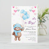teddy bear balloon baby shower invitation 招待状 (スタンド正面)