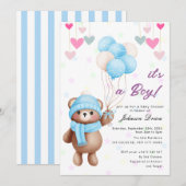 teddy bear balloon baby shower invitation 招待状 (正面/裏面)