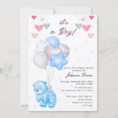 teddy bear balloon baby shower invitation 招待状 (正面)