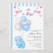 teddy bear balloon baby shower invitation 招待状 (正面/裏面)