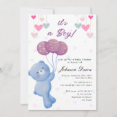 teddy bear balloon baby shower invitation 招待状 (正面)