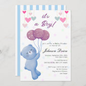 teddy bear balloon baby shower invitation 招待状 (正面/裏面)