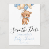 Teddy Bear Balloon Baby Shower Save the Date Postc ポストカード (正面)