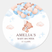 Teddy Bear Balloon Baby Shower Sticker ラウンドシール (正面)