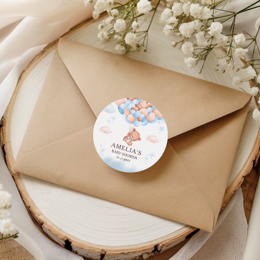 Teddy Bear Balloon Baby Shower Sticker ラウンドシール
