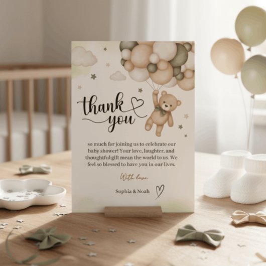 Teddy Bear Balloon Baby Shower Thank You Card サンキューカード