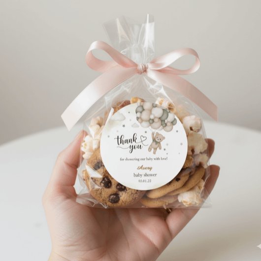 Teddy Bear Balloon Baby Shower Thank You Sticker ラウンドシール