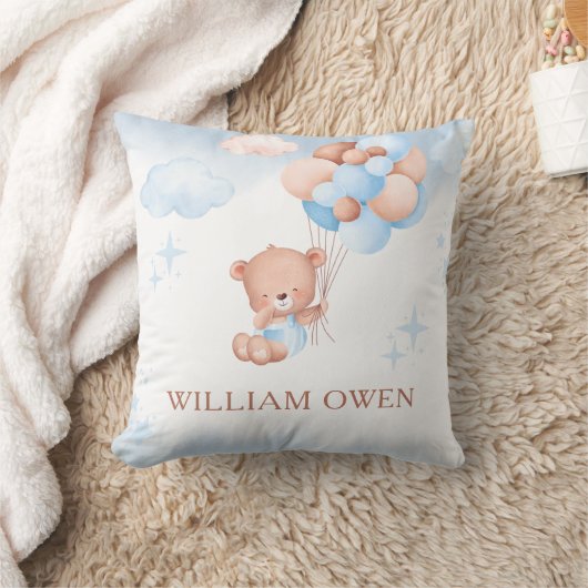 Teddy Bear Balloon Baby Shower Throw Pillow クッション (ブランケット)