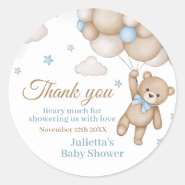 Teddy Bear Balloon Bearly Wait Baby Shower Favor ラウンドシール