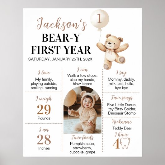 Teddy Bear Balloon Beary First Year Milestone ポスター (正面)
