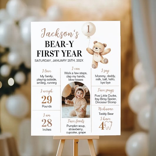 Teddy Bear Balloon Beary First Year Milestone ポスター