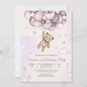 Teddy Bear Balloon Birthday Invitation 招待状 (正面)