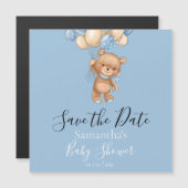 Teddy Bear Balloon Blue Baby Shower日付を保存 (正面/裏面)