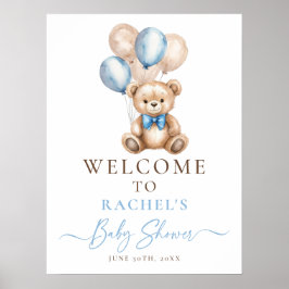 Teddy Bear Balloon Boy Baby Showerウェルカムサイン ポスター