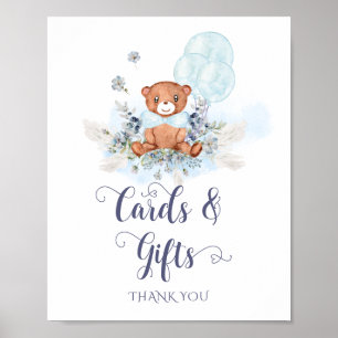 Teddy Bear Balloon Boy Baby Showerカードとギフト ポスター