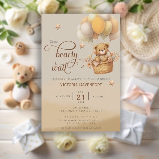 Teddy Bear Balloon Boy Baby Shower Early wait 招待状