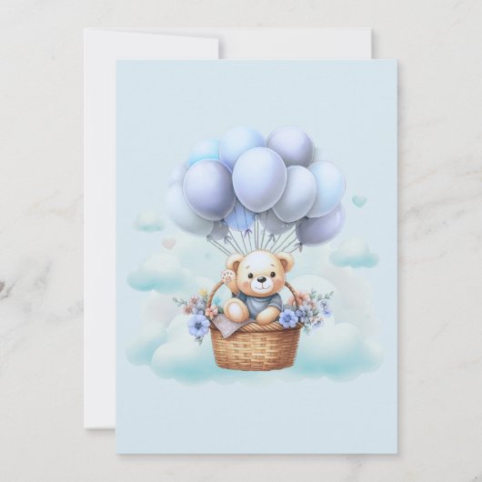 Teddy Bear Balloon Boy Baby Shower Invitation 招待状 (裏面)