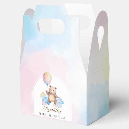 Teddy Bear Balloon Clouds Beary First Birthday フェイバーボックス (オープン)