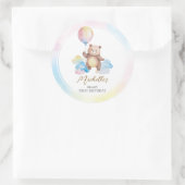 Teddy Bear Balloon Clouds Beary First Birthday ラウンドシール (バッグ)