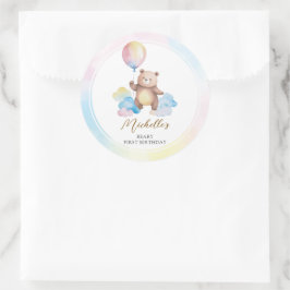 Teddy Bear Balloon Clouds Beary First Birthday ラウンドシール