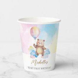 Teddy Bear Balloon Clouds Beary First Birthday 紙コップ