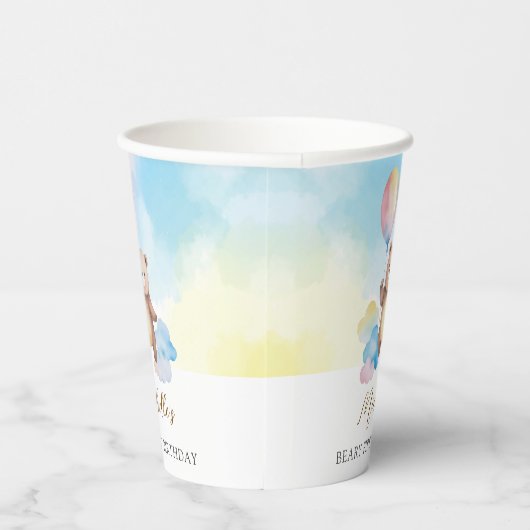 Teddy Bear Balloon Clouds Beary First Birthday 紙コップ (右)